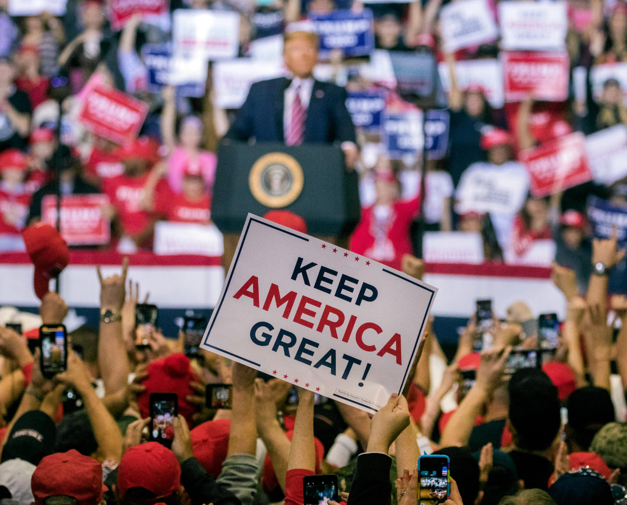 President Donald Trump's speaks during a rally at the Las Vegas Convention Center on Friday, Feb. 21, 2020. (Jeff Scheid/The Nevada Independent).